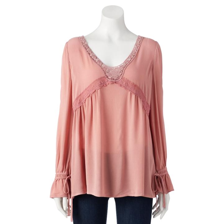 Women's Lc Lauren Conrad Lace Trim Top, Size: Large, Med Pink