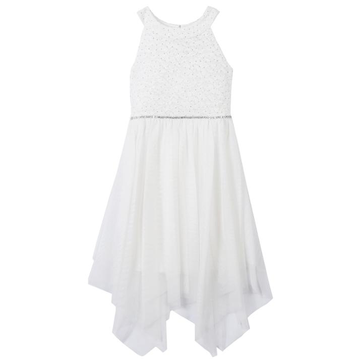 Girls 7-16 Speechless Mesh Handkerchief Hem Dress, Size: 7, White