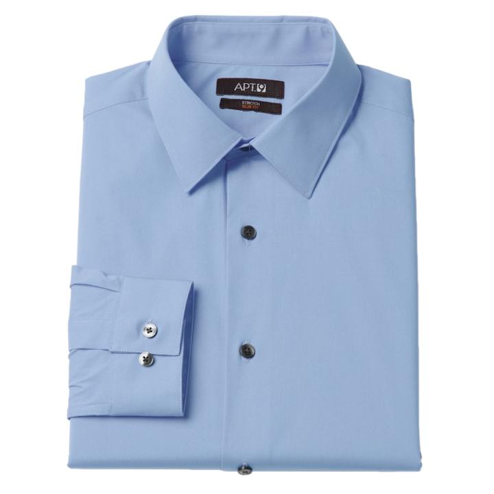 Big & Tall Men's Apt. 9&reg; Slim Tall Stretch Spread-collar Dress Shirt, Size: 19 36/7t, Med Blue