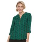 Women's Dana Buchman Zip-front Henley Top, Size: Large, Green