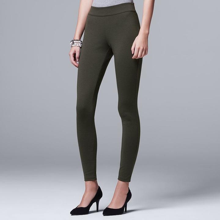 Women's Simply Vera Vera Wang Pull-on Ponte Skinny Pants, Size: Xs, Dark Green
