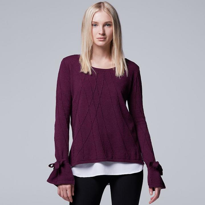 Women's Simply Vera Vera Wang Mock-layer Jacquard Top, Size: Xl, Dark Pink