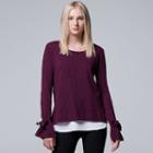 Women's Simply Vera Vera Wang Mock-layer Jacquard Top, Size: Xl, Dark Pink