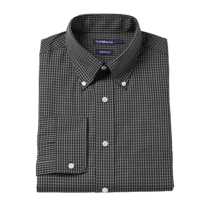 Men's Croft & Barrow&reg; Fitted Solid Easy Care Button-down Collar Dress Shirt, Size: 20 36/7b, Black