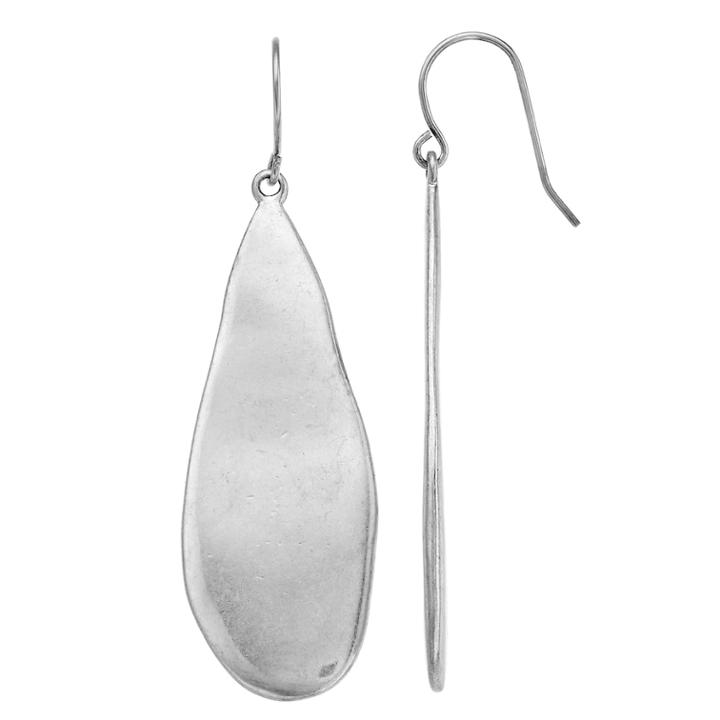 Silver Tone Hammered Teardrop Earrings, Women's