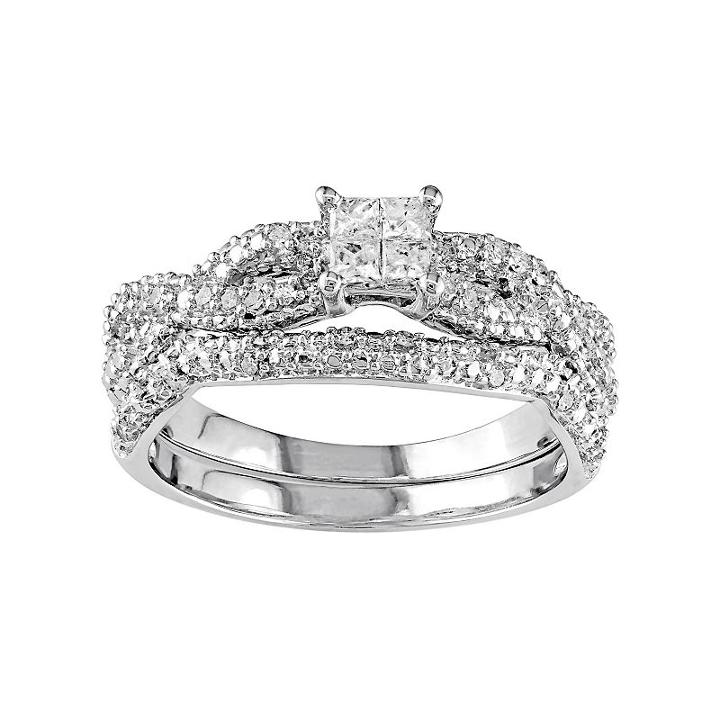 Sterling Silver 3/8 Carat T.w. Diamond Cluster Engagement Ring Set, Women's, Size: 7, White