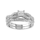 Sterling Silver 3/8 Carat T.w. Diamond Cluster Engagement Ring Set, Women's, Size: 7, White