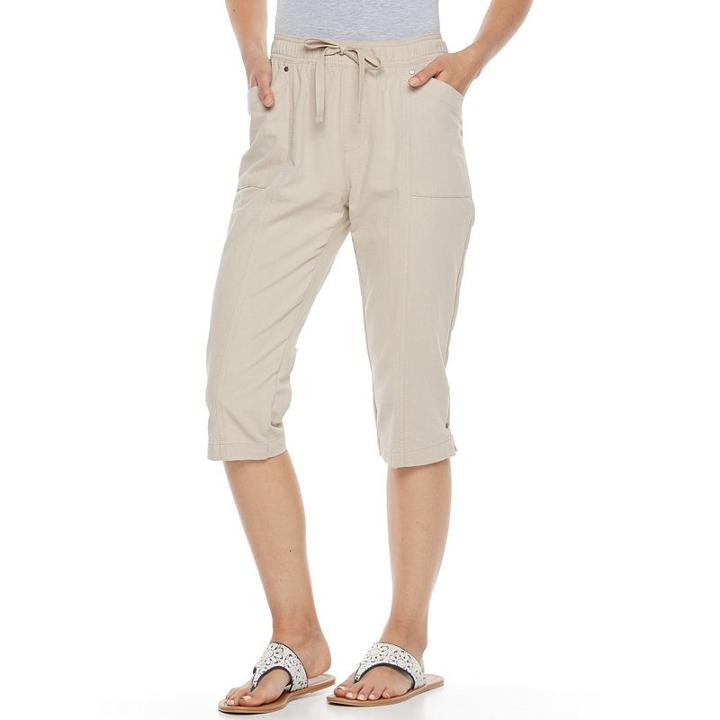 Petite Croft & Barrow&reg; Embellished Sheeting Capris, Women's, Size: S Petite, Lt Beige