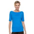 Women's Croft & Barrow&reg; Squareneck Tie-shoulder Top, Size: Xs, Med Blue