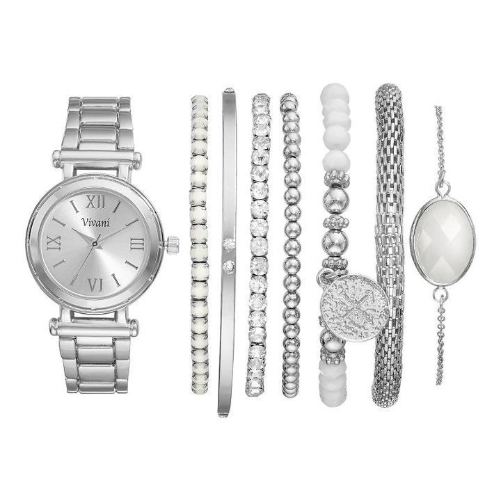 Vivani Women's Crystal Watch & Bracelet Set, Size: Small, Grey