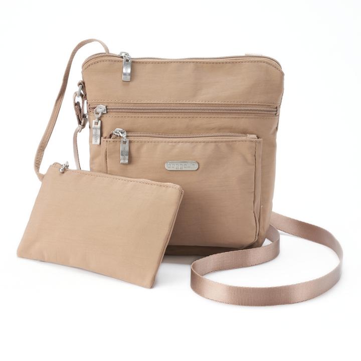 Women's Baggallini Pocket Crossbody With Rfid Blocking Pouch, Dark Beige