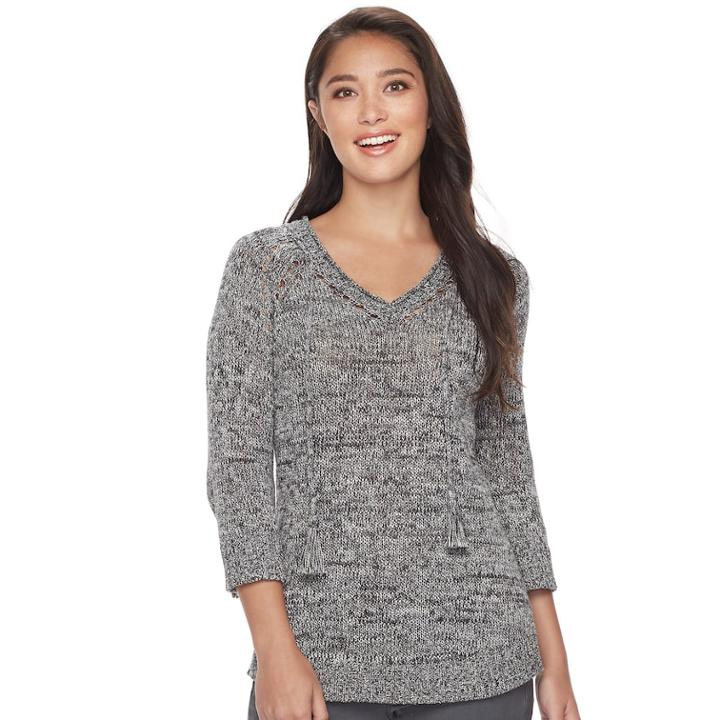 Women's Sonoma Goods For Life™ Pointelle V-neck Sweater, Size: Large, Med Grey