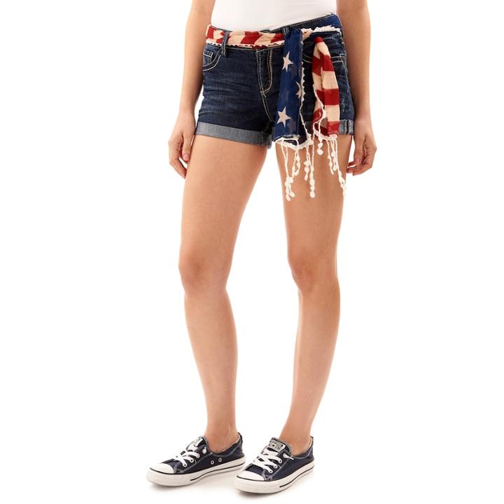 Juniors' Wallflower Americana Rolled Jean Shorts, Teens, Size: 9, Blue