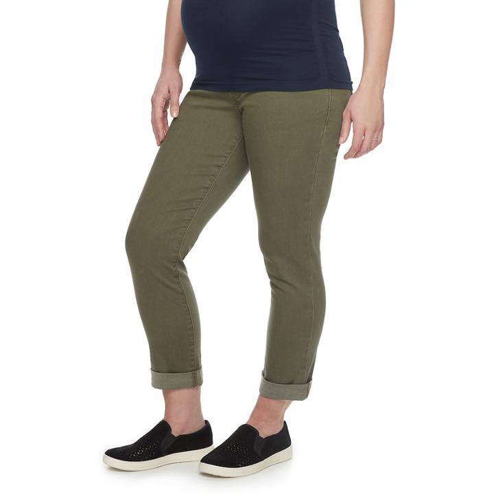 Maternity A:glow Full Belly Panel Twill Skinny Capris, Women's, Size: 14-mat, Green