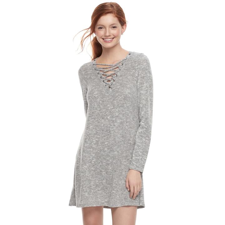 Juniors' About A Girl Lace-up Swing Dress, Size: Xl, Grey