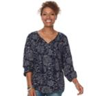 Women's Sonoma Goods For Life&trade; Printed Peasant Top, Size: Large, Dark Blue