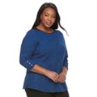Plus Size Croft & Barrow&reg; Ribbed Shoulder Sweater, Women's, Size: 2xl, Med Blue