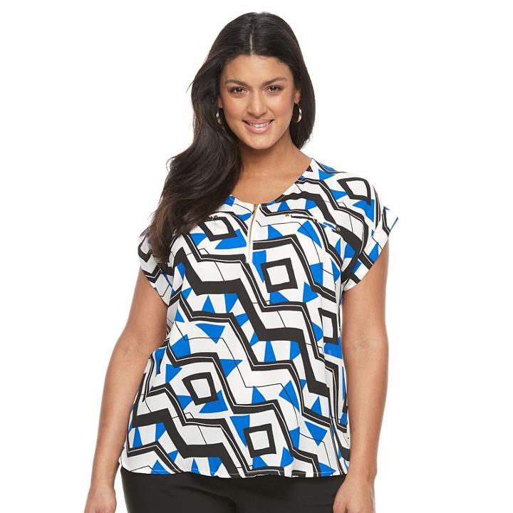 Plus Size Apt. 9 Zip Front Lattice Tee, Women's, Size: 4xl, Med Blue