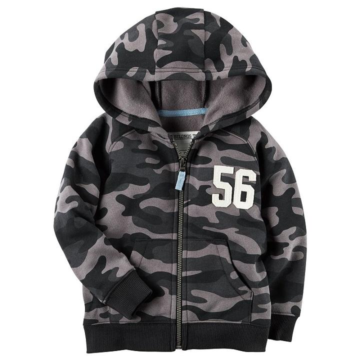 Boys 4-8 Carter's Applique Zip Hoodie, Size: 8, Black Camo