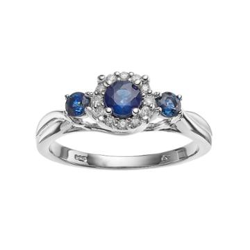 I Promise You Sterling Silver Sapphire & 1/10 Carat T.w. Diamond 3-stone Promise Ring, Women's, Size: 7, Blue