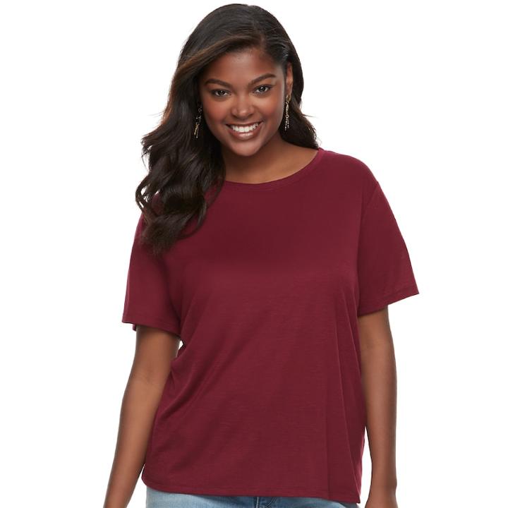 Juniors' Plus Size Mudd&reg; Weekend Crewneck Tee, Teens, Size: 1xl, Dark Pink