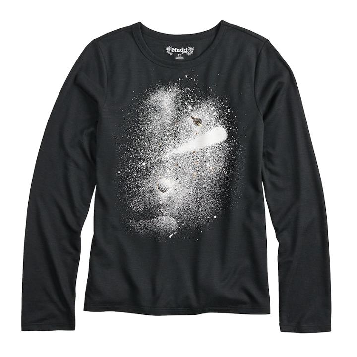 Girls 7-16 & Plus Size Mudd&reg; Long Sleeve Graphic Tee, Size: 20 1/2, Black