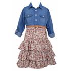 Girls 7-16 Bonnie Jean Chambray & Tiered Floral Shirtdress, Size: 16, Blue