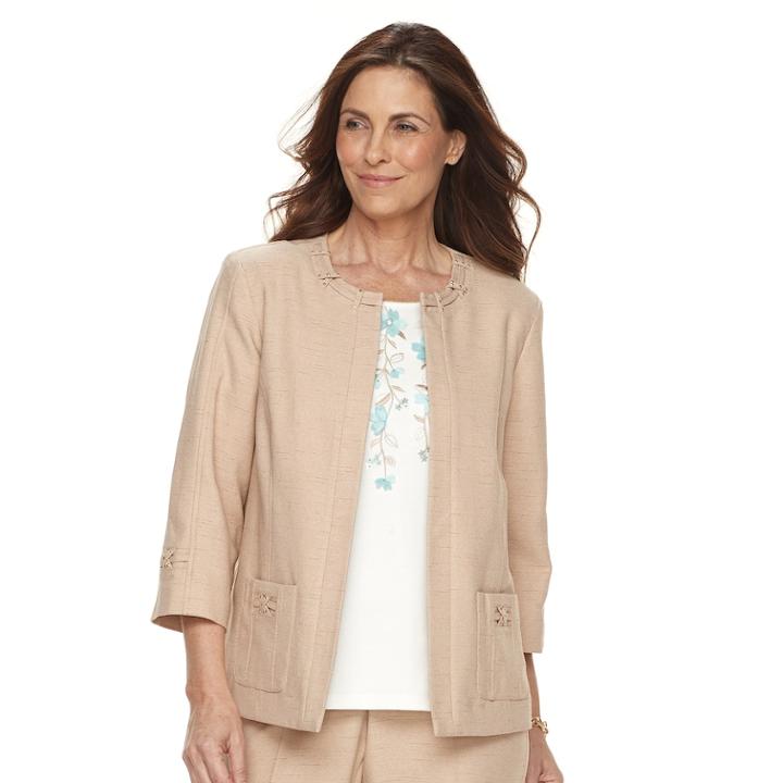 Women's Alfred Dunner Studio Embellished Open-front Jacket, Size: 10, Lt Beige