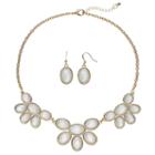White Oval Stone Statement Necklace & Drop Earring Set, Women's