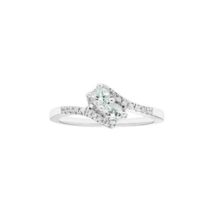 Sterling Silver Aquamarine Two Stone & Diamond Accent Bypass Ring, Women's, Size: 9, Blue