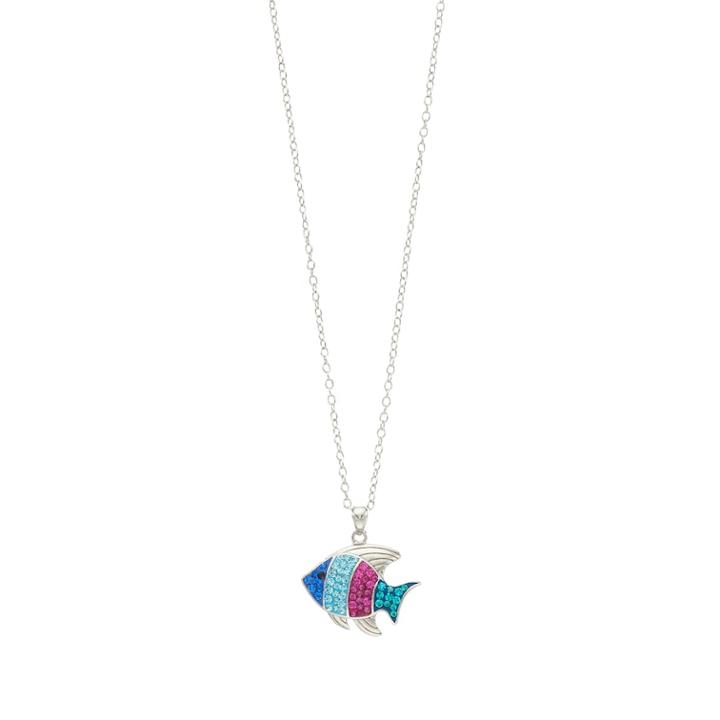 Silver Tone Fish Pendant Necklace, Women's, Size: 18, Blue