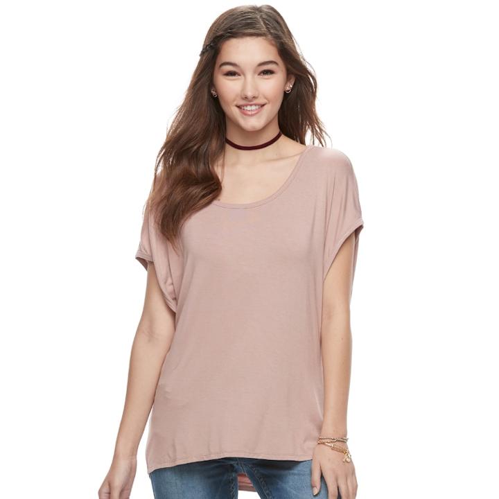 Juniors' Miss Chievous Drape-back Tee, Teens, Size: Medium, Light Pink