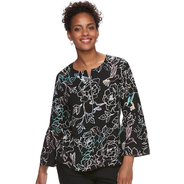 Women's Apt. 9® Zipper Accent Georgette Top, Size: Small, Black