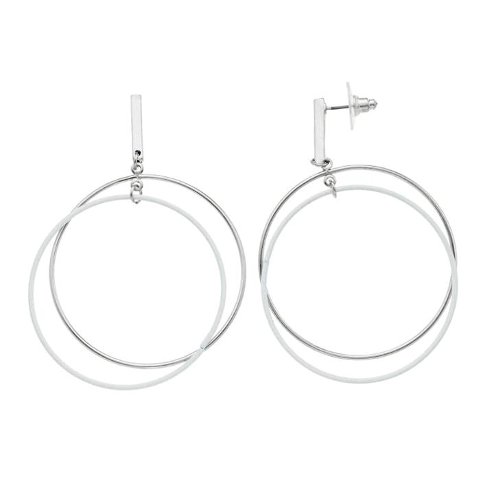 Double Hoop Nickel Free Drop Earrings, Women's, White