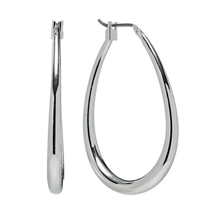 Chaps Silver Tone U-hoop Earrings, Women's, Grey