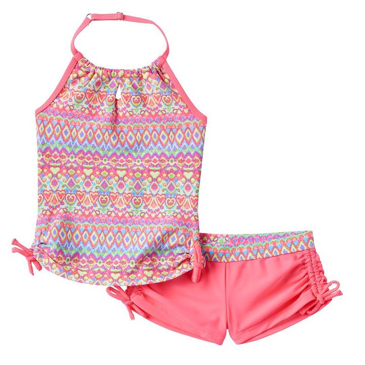 Girls 7-16 Free Country Batik Halter Tankini & Boy Shorts Swimsuit Set, Size: 8, Brt Orange