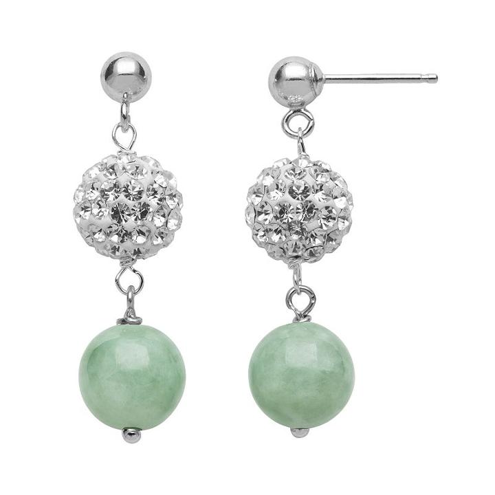 Sterling Silver Simulated Crystal And Jade Ball Linear Drop Earrings, Women's, Green