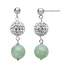 Sterling Silver Simulated Crystal And Jade Ball Linear Drop Earrings, Women's, Green