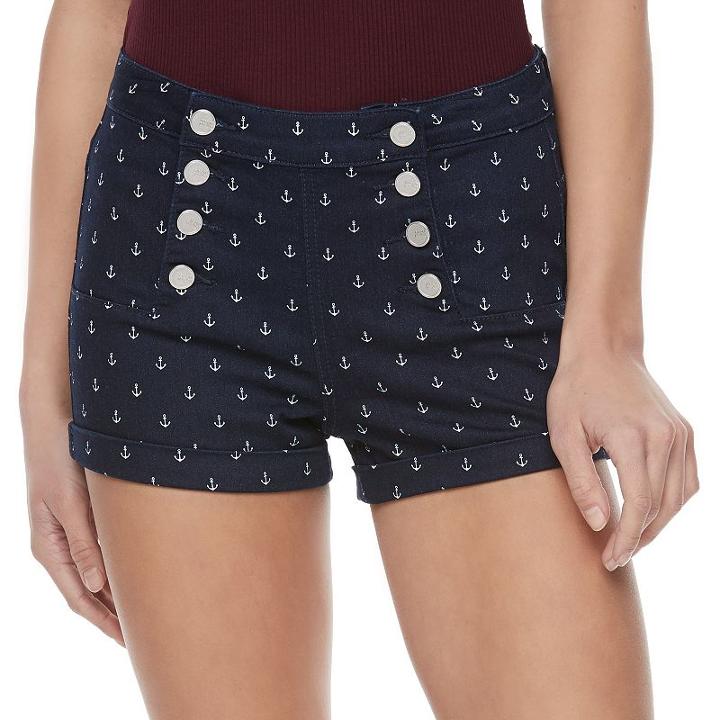 Juniors' Almost Famous Print Sailor Shorts, Girl's, Size: 0, Dark Blue