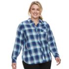 Plus Size Sonoma Goods For Life&trade; High-low Plaid Shirt, Women's, Size: 3xl, Dark Blue