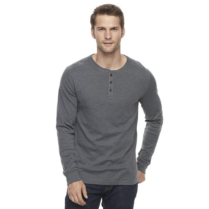 Men's Apt. 9&reg; Modern-fit Slubbed Henley, Size: Large, Grey (charcoal)