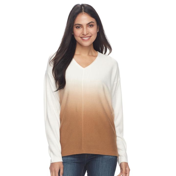 Petite Napa Valley Dip-dye Sweater, Women's, Size: M Petite, Dark Beige