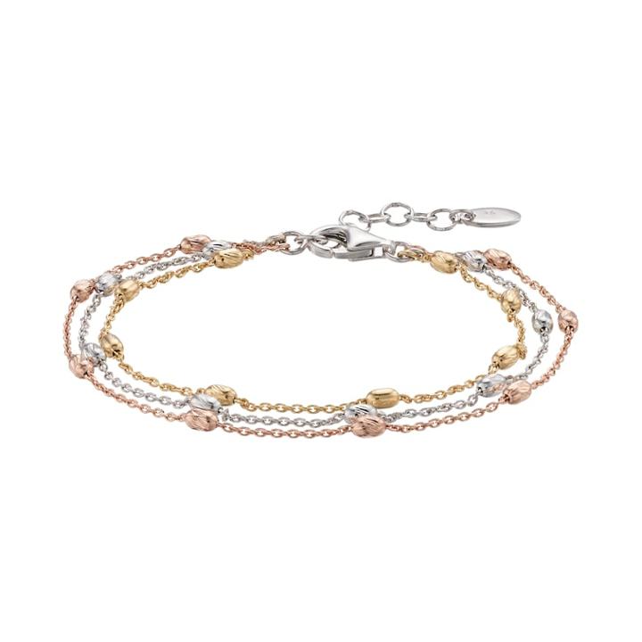 Tri Tone Sterling Silver Multi Strand Beaded Bracelet, Women's, White