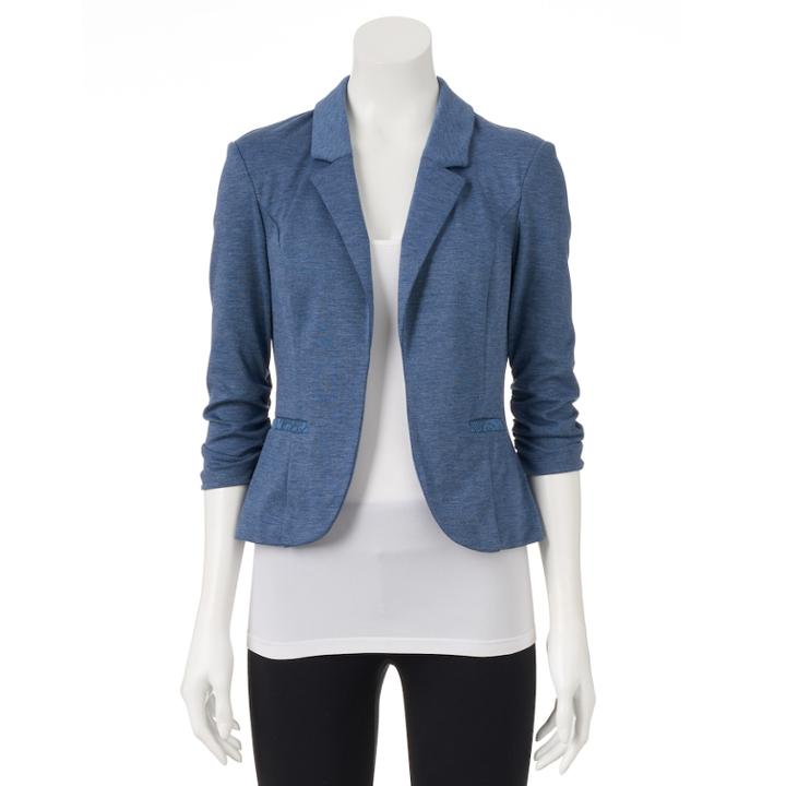 Juniors' Candie's&reg; Ruched Lace Knit Blazer, Teens, Size: Large, Blue