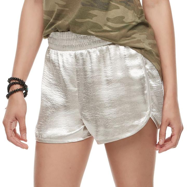 Juniors' Fire Shiny Satin Shorts, Teens, Size: Large, White Oth