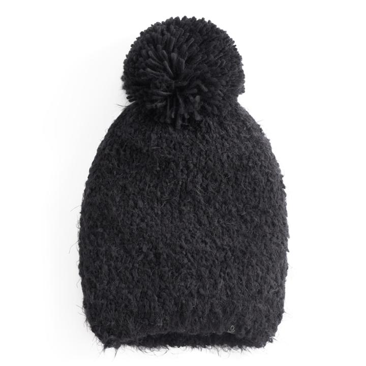 Women's Cuddl Duds Knit Pom Pom Beanie, Black