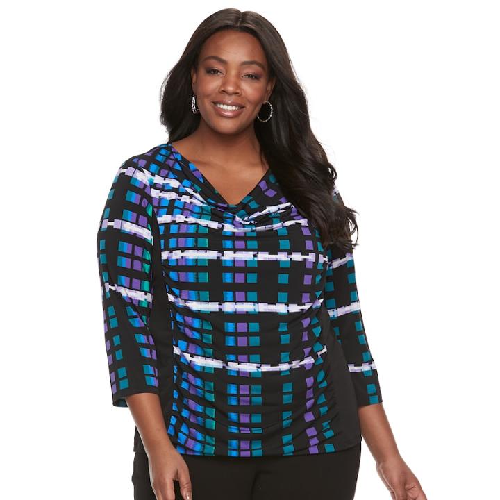 Plus Size Dana Buchman Print Cowlneck Top, Women's, Size: 1xl, Purple