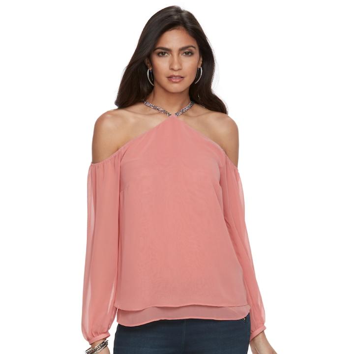 Women's Jennifer Lopez Cold-shoulder Halter Top, Size: Large, Pink