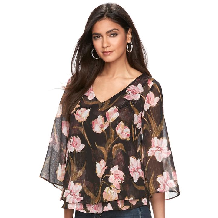 Women's Jennifer Lopez Layered Chiffon Blouse, Size: Medium, Black