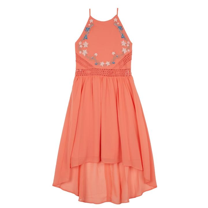 Girls 7-16 Iz Amy Byer Embroidered Floral High-low Hem Georgette Dress, Size: 10, Lt Orange